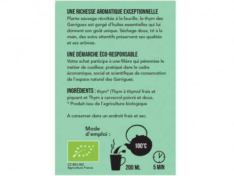 Tisane bio  thym sauvage des garrigues Aromandise