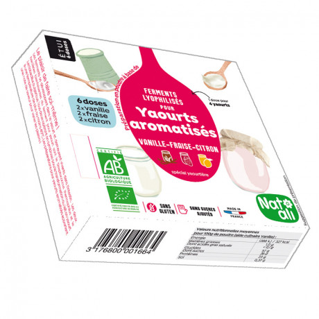 Etui ferments pour yaourts aromatisés : vanille, fraise et citron 