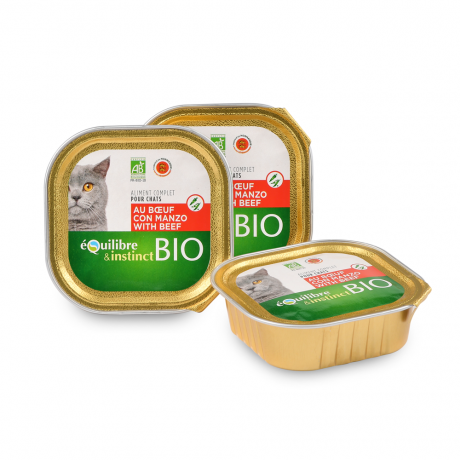 Barquette b?uf et légumes bio pour chat